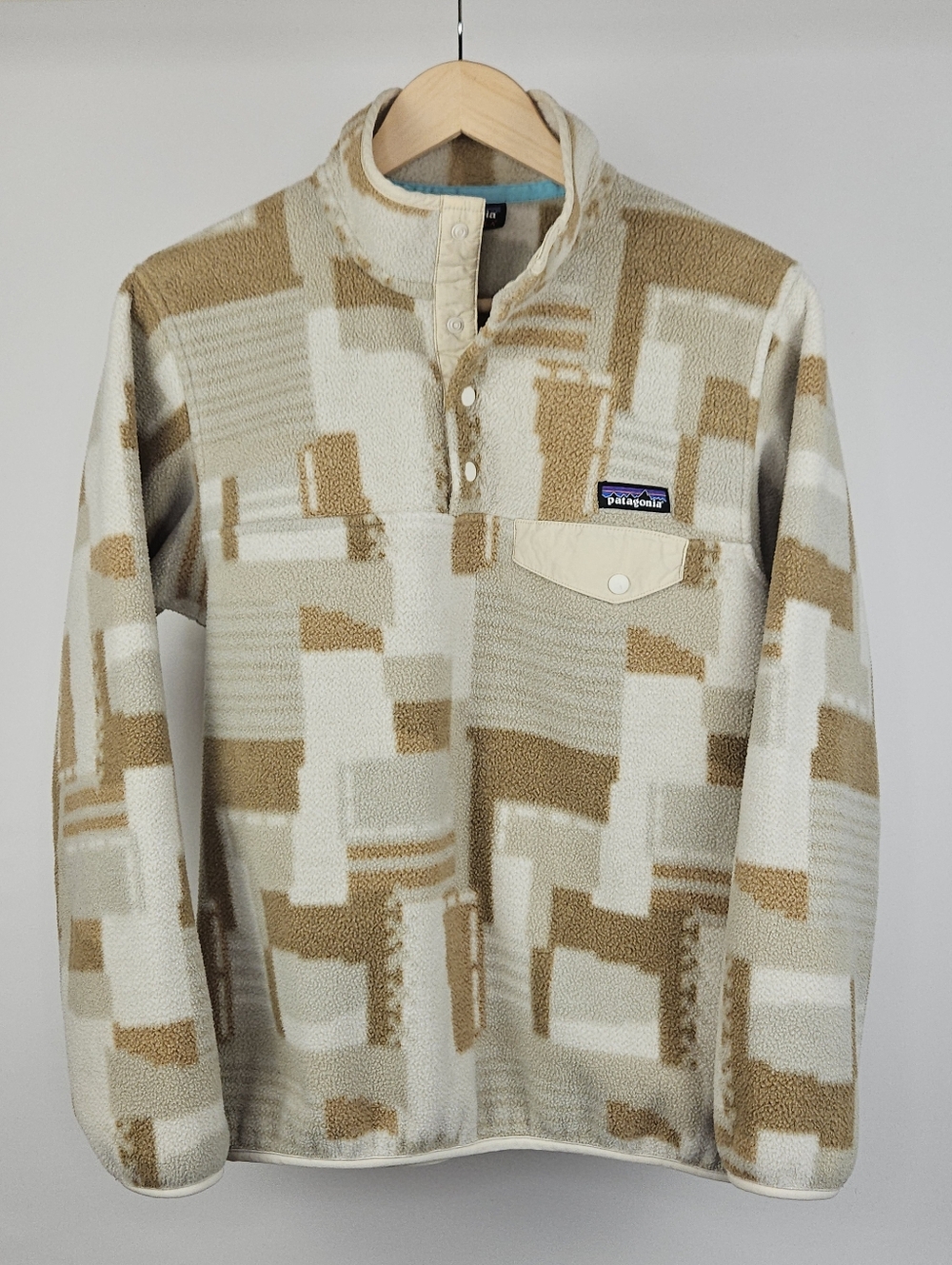 Patagonia Synchilla Snap-T Fleece Pullover Womens M Beige Geometric Print